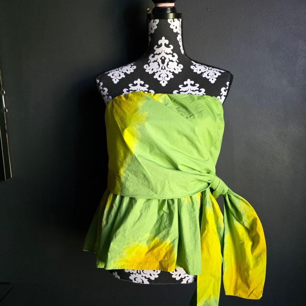 Anthropologie Samant Chauhan Tie Dye Strapless Green Tube Top Tie Front Sz L